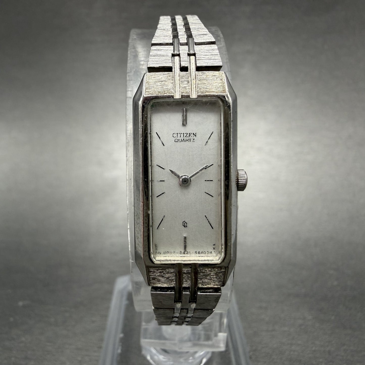 Citizen CQ Tank Watch Women 13mm Silver Dial Silver Tone Rectangle New BatteryAb0