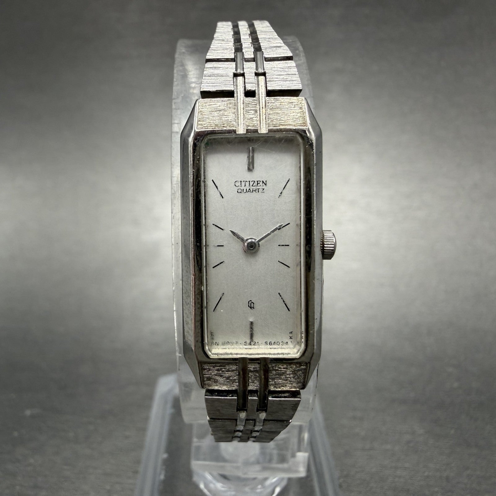 Citizen CQ Tank Watch Women 13mm Silver Dial Silver Tone Rectangle New BatteryAb0