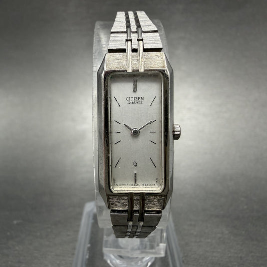 Citizen CQ Tank Watch Women 13mm Silver Dial Silver Tone Rectangle New BatteryAb0