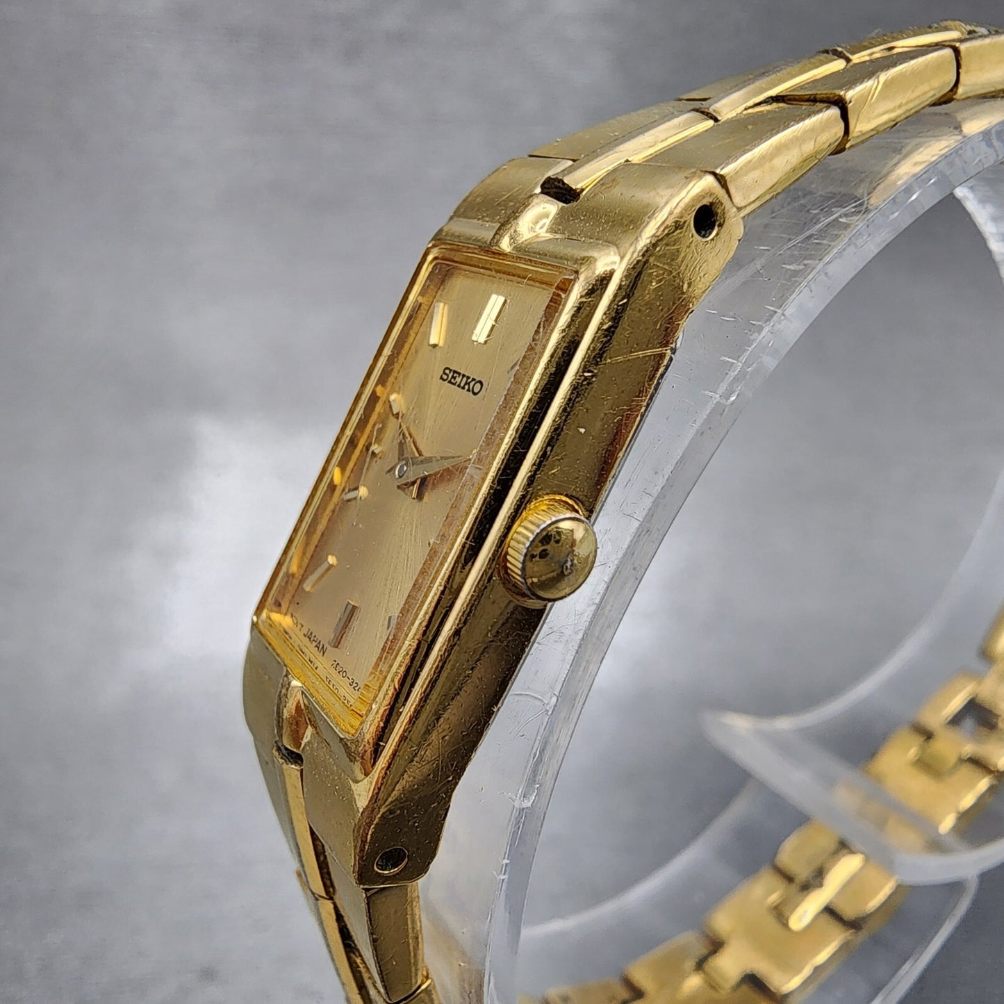 Seiko Tank Watch Women 13mm Champagne Dial Gold Tone 2e207479 New Battery2