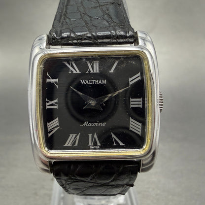 Waltham Maxine Tank Watch Women 24mm Black Dial Silver Tone Manual Wind Runs VTG0