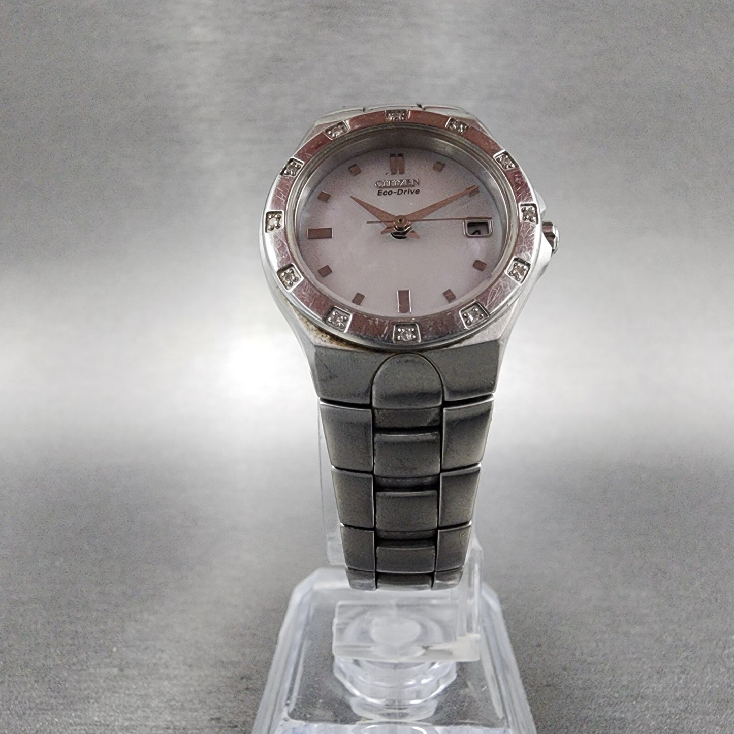 Citizen EcoDrive Watch Women 26mm MOP Dial Stainless Steel Date Diamonds Runs5
