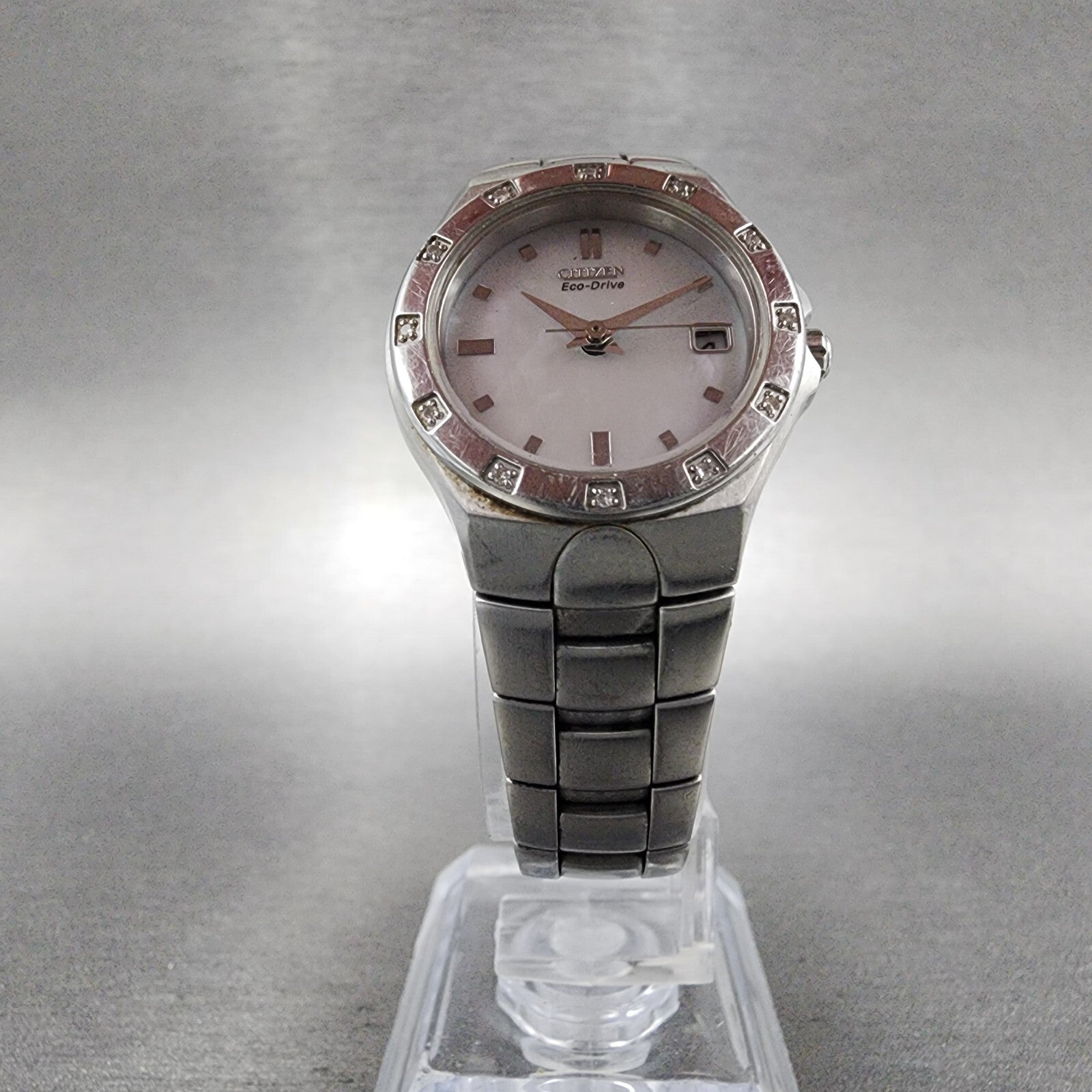 Citizen EcoDrive Watch Women 26mm MOP Dial Stainless Steel Date Diamonds Runs5