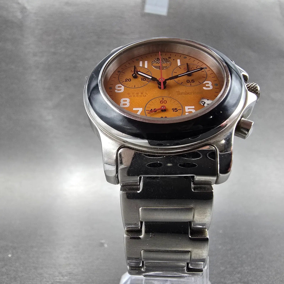Timberland Chronograph Watch Men 35mm Orange Dial Steel Date Round New Battery5