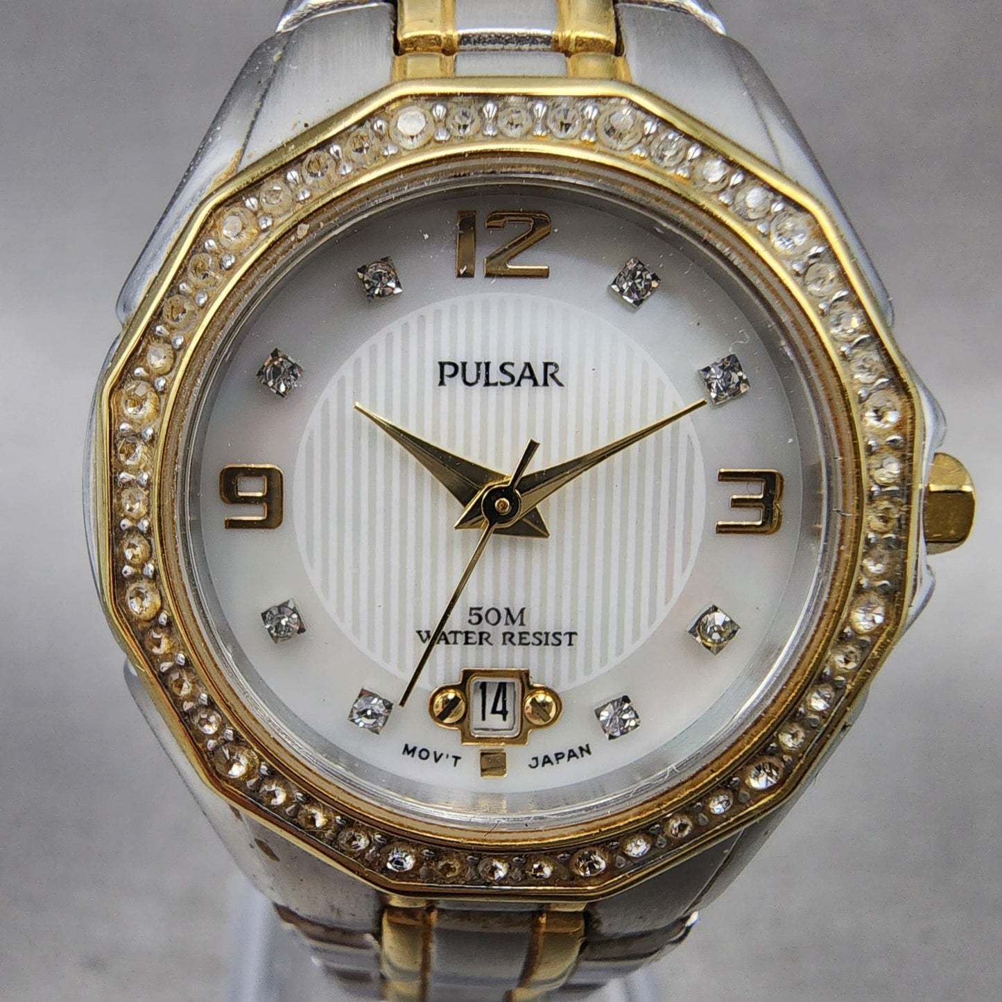 Seiko Pulsar Watch Women 27mm White Dial Two Tone Date VX82X488 New Battery1
