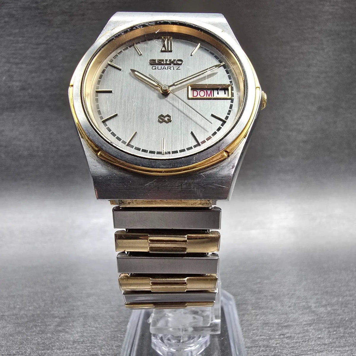 Seiko SQ Watch Men 35mm Silver Dial Two Tone Daydate Round 8123-7009 New Battery5