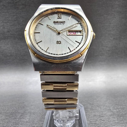 Seiko SQ Watch Men 35mm Silver Dial Two Tone Daydate Round 8123-7009 New Battery5