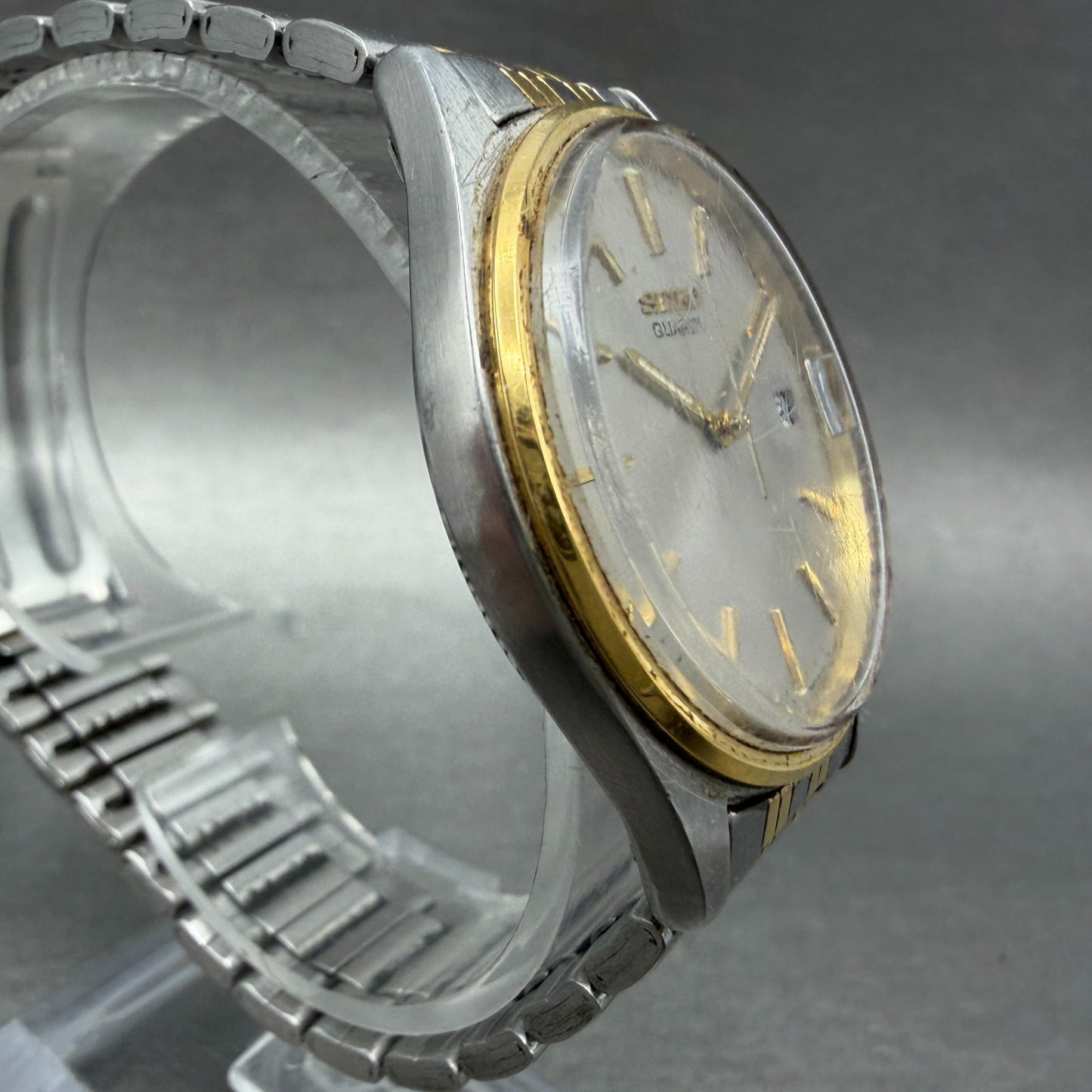 Seiko Watch Men 35mm Silver Dial Two Tone Date Round 7N42-8A39 New Battery VTG3