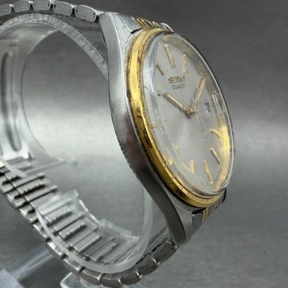 Seiko Watch Men 35mm Silver Dial Two Tone Date Round 7N42-8A39 New Battery VTG3