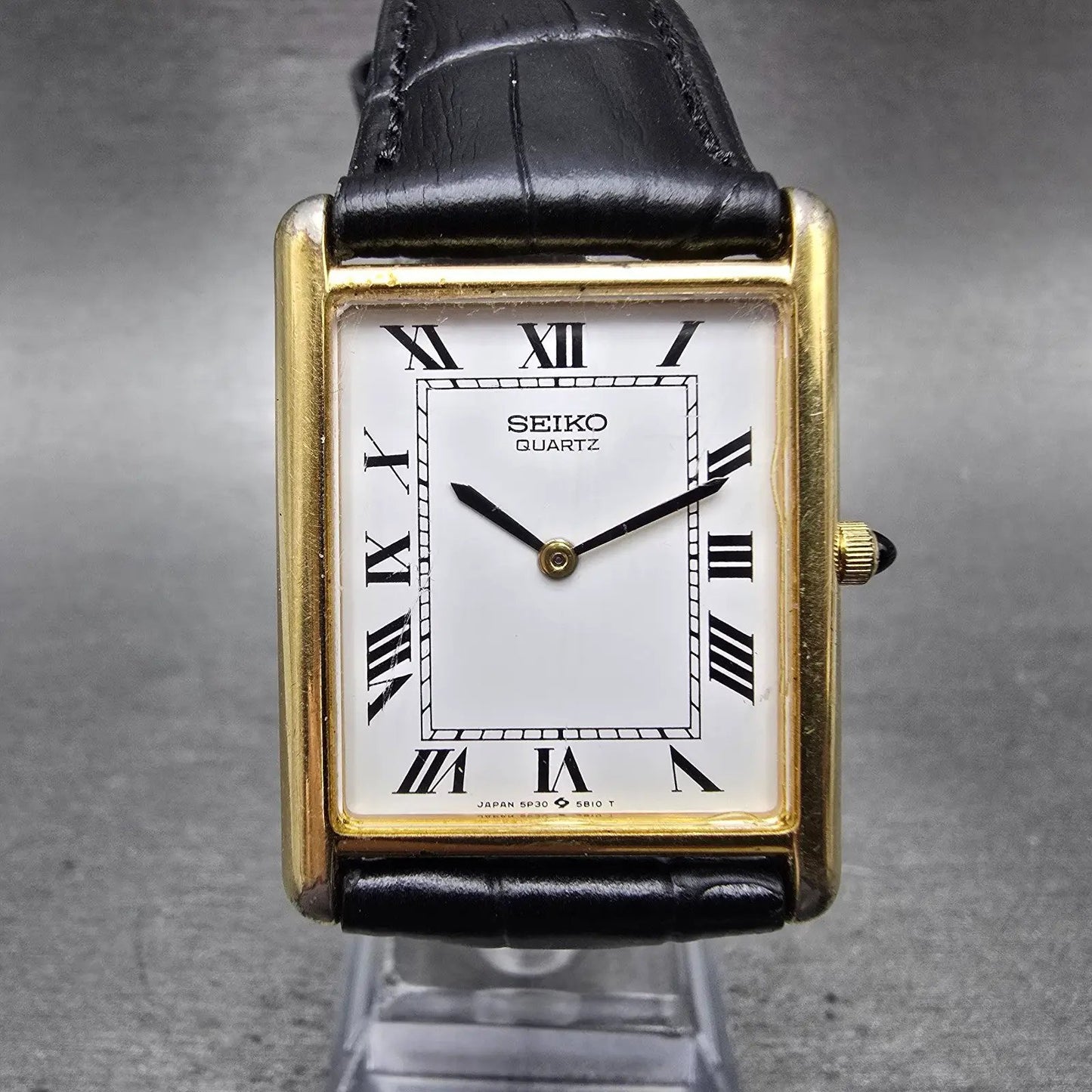 Seiko Watch Men 26mm White Dial Gold Tone Rectangle 5P30-5A89 New Battery VTG0