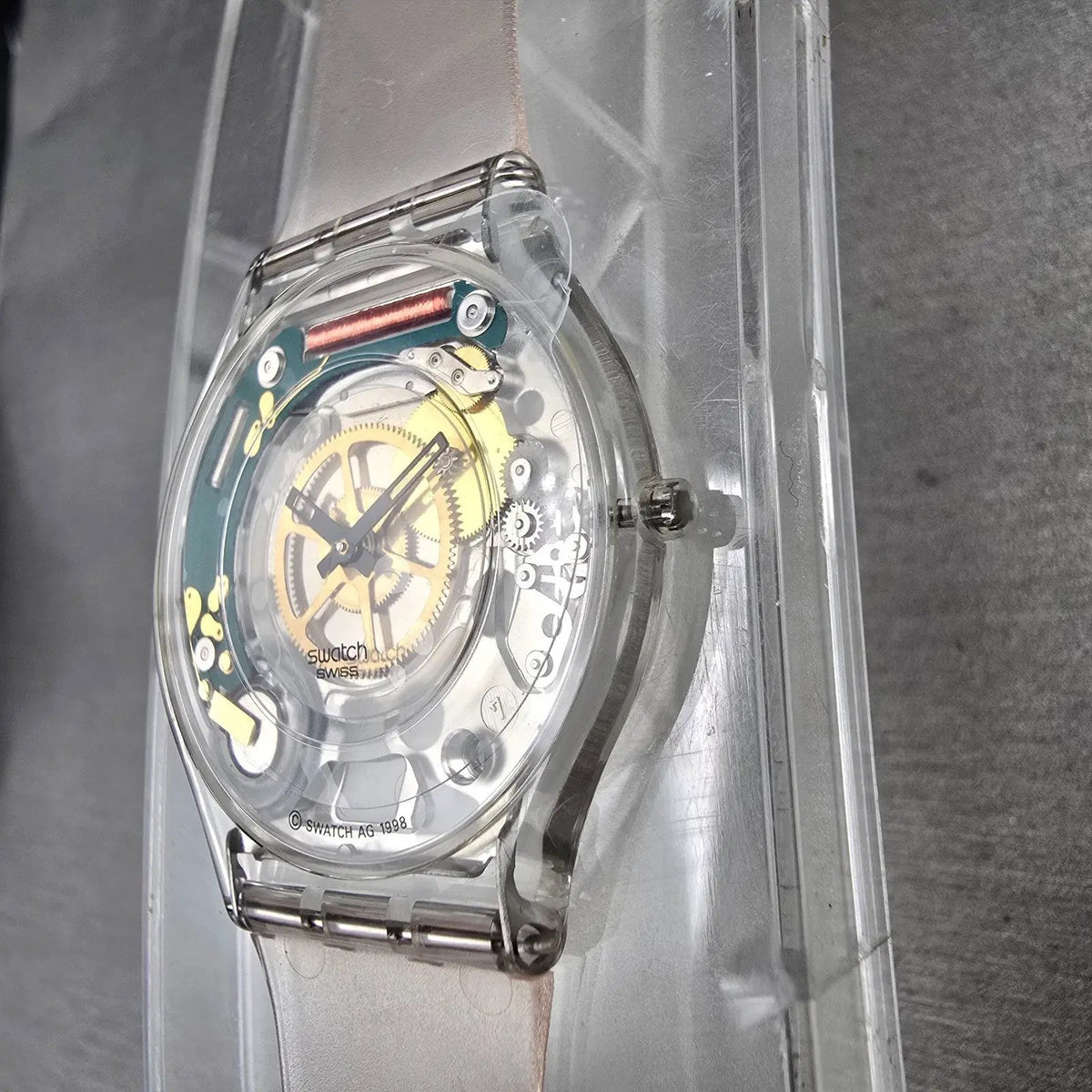 Swatch Jelly Skin Watch Men 34mm Skeleton Dial Clear Case SFK100 New Battery NOS4