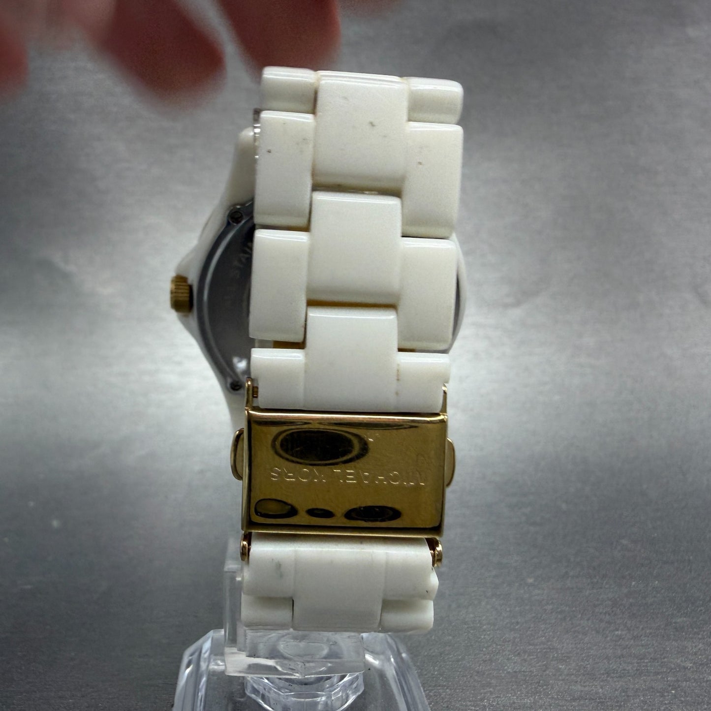 Michael Kors Madison Watch Women 41mm MOP Dial White Tone Date Mk-5249 New Batt7