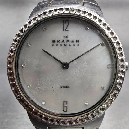 Skagen Watch Women 32mm MOP Dial Silver Tone Crystals Round 644LSSX1 New Battery1