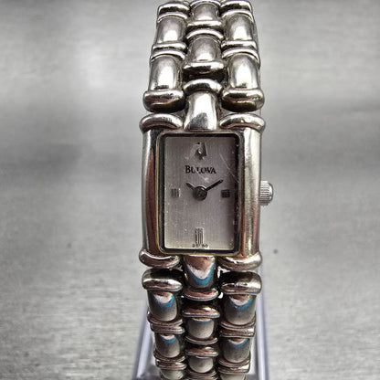 Bulova Watch Women 14mm Silver Dial Silver Tone Rectangle New Battery 96L80 VTG0