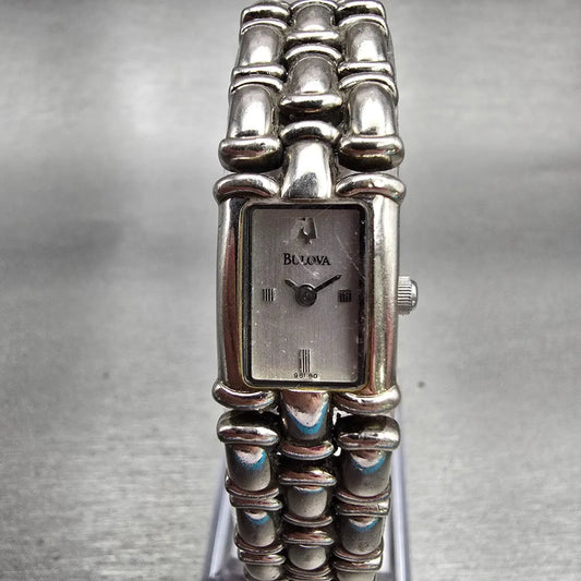 Bulova Watch Women 14mm Silver Dial Silver Tone Rectangle New Battery 96L80 VTG0