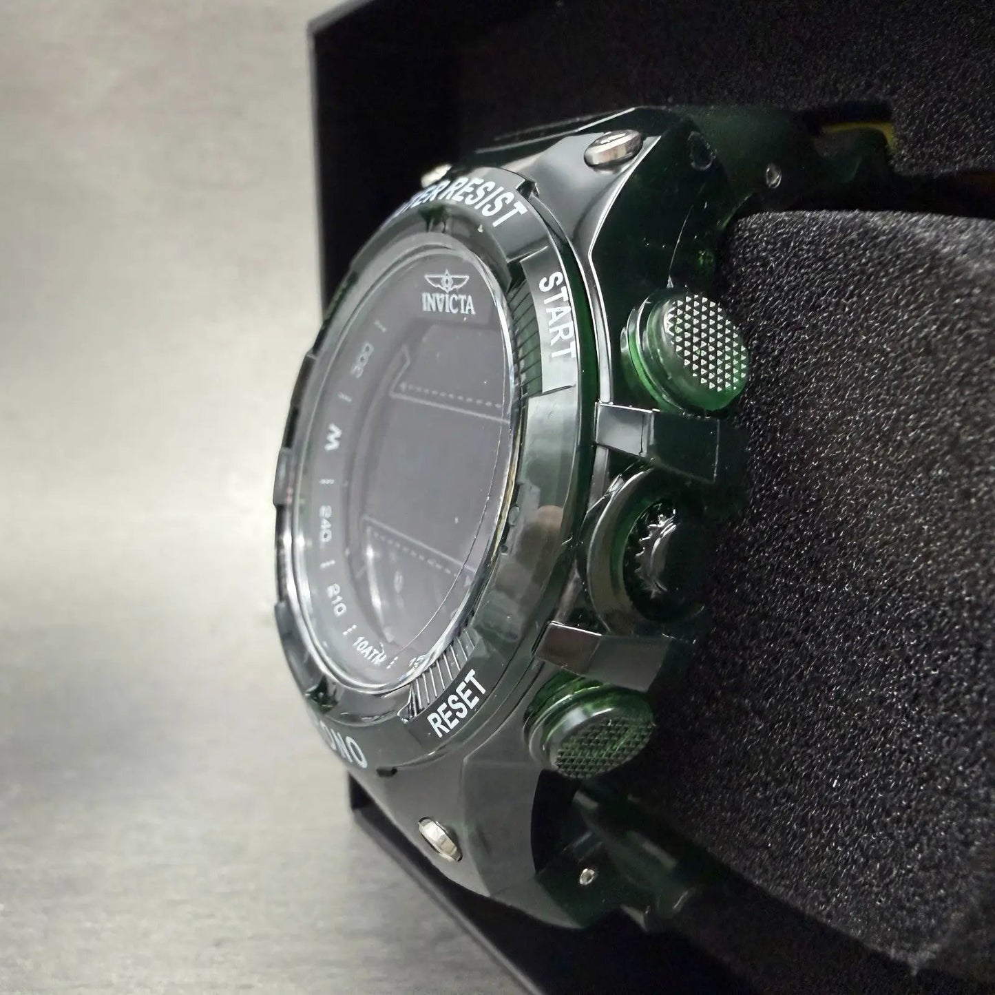 Invicta Racing Digital Watch Men Green Alarm Chrono Round Translucent New 490422