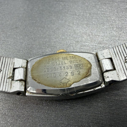 Seiko Tank Watch Women 13mm Silver Dial two Tone Rectangle 2e20-5139 New Battery9