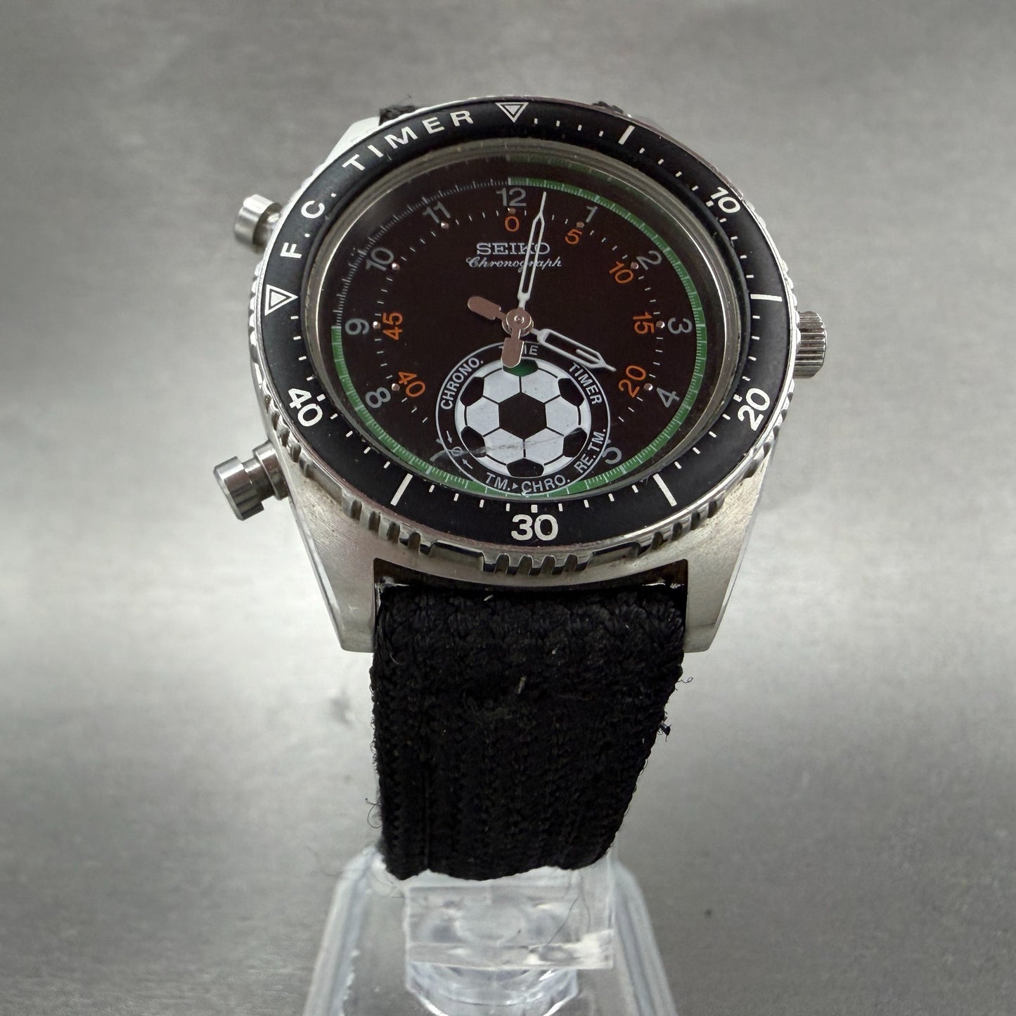 Seiko F.C Timer Watch Men 36mm Black Dial Steel Chronograph 8M32-6010 New batt5