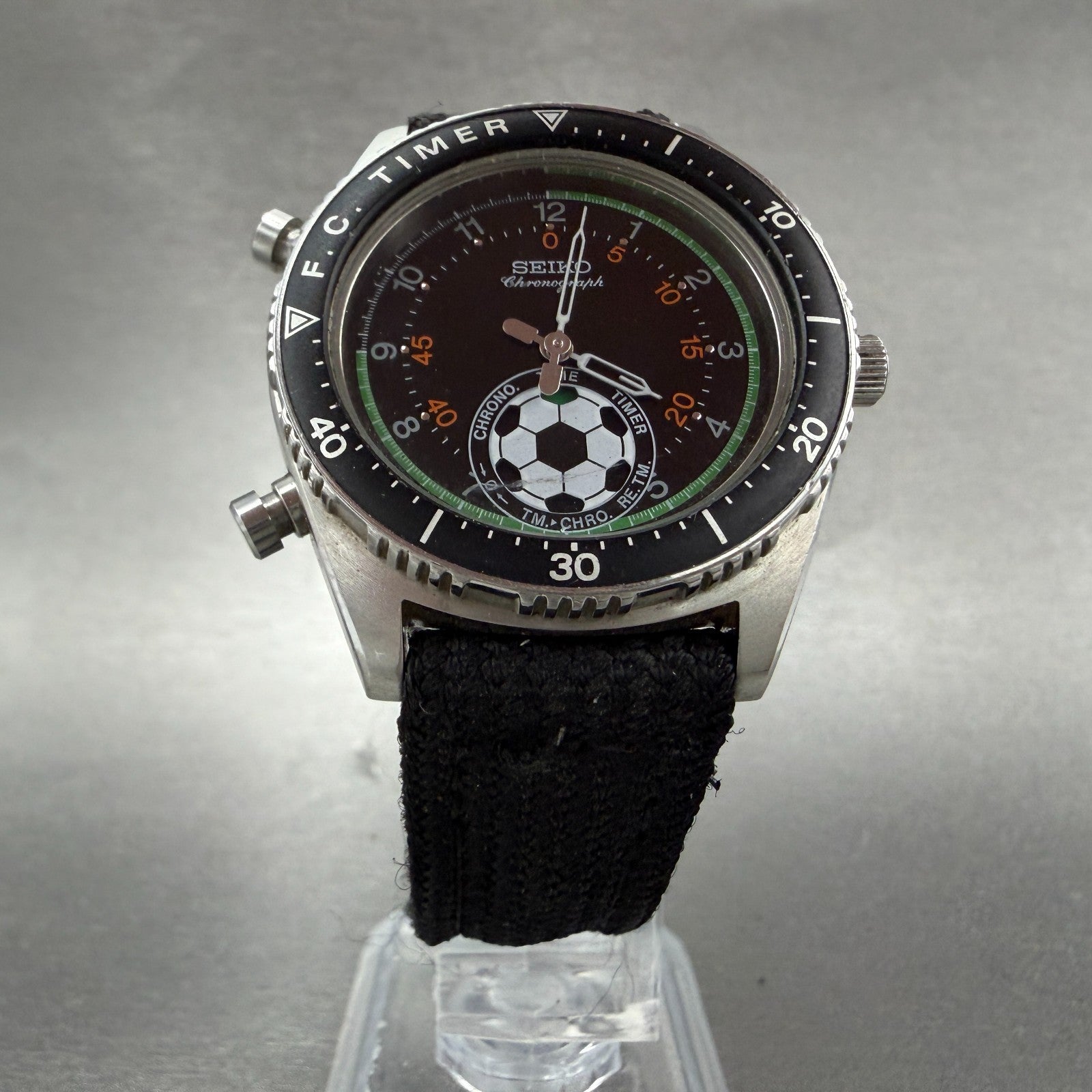 Seiko F.C Timer Watch Men 36mm Black Dial Steel Chronograph 8M32-6010 New batt5