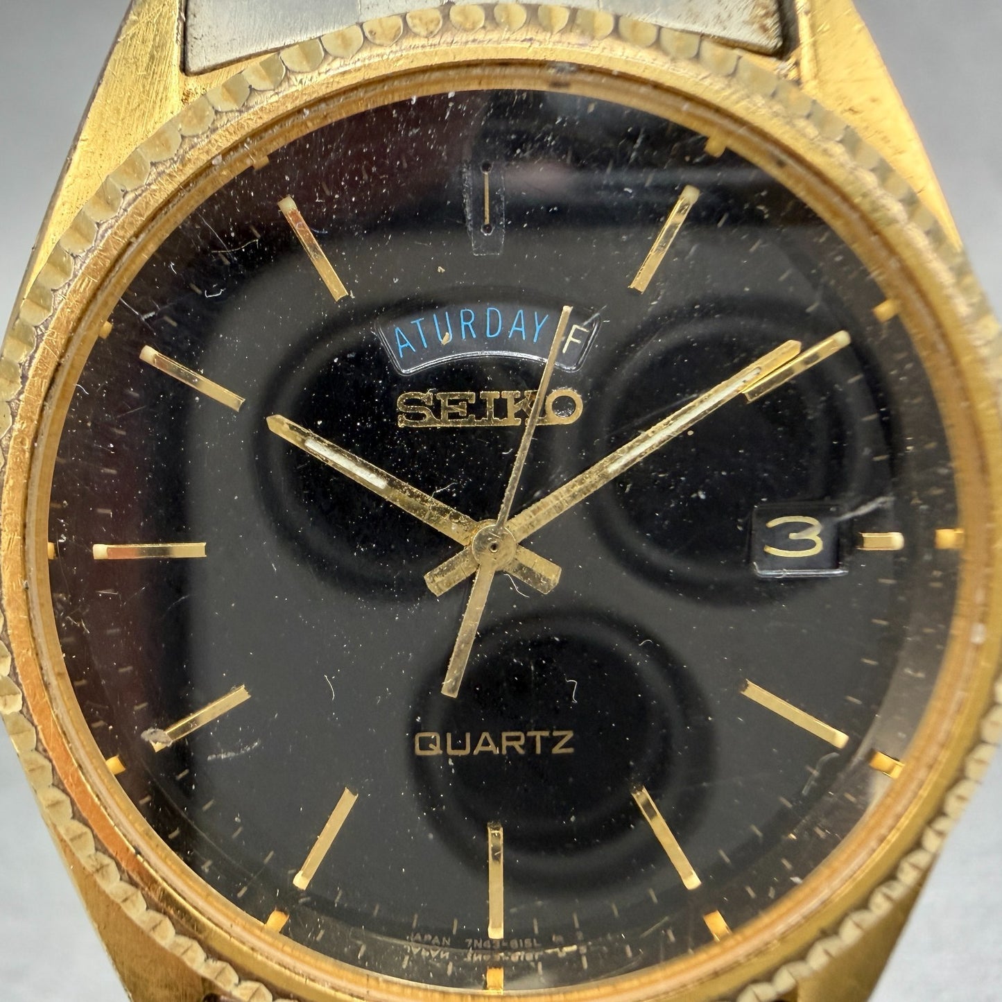 Seiko President Watch Men 36mm Black Dial Gold Tone Daydate 7n43-8119 PARTS VTG2