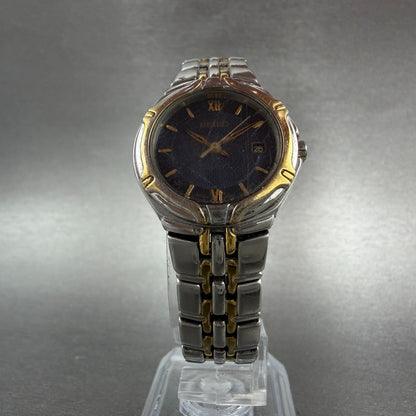 Seiko Watch Women 26mm Blue Dial Two Tone Date Round 7n82-0at0 New Battery VTG5