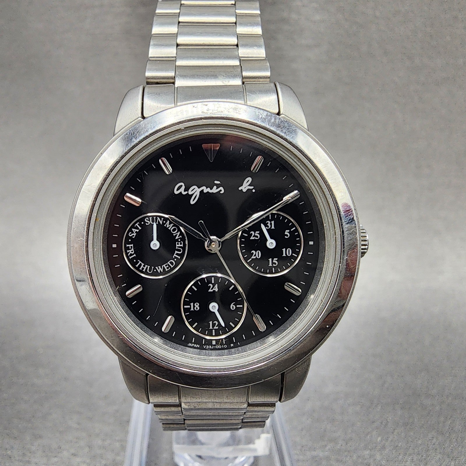 Seiko Agnes B Watch Women 33mm Black Dial Steel Daydate Round V33J0010 New Batt0