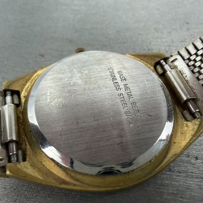 Elgin Watch Men 33mm Gold Dial Gold Tone Daydate Round New Battery  VTG9