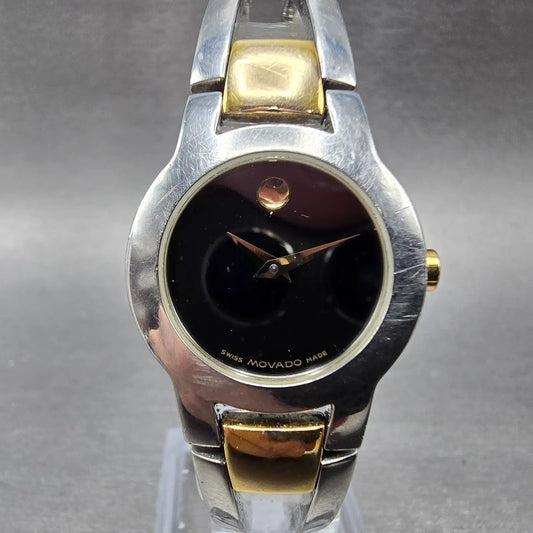 Movado Amorosa Watch Women 24mm Black Dial Two Tone Round 81 E4 1842 New Battery0