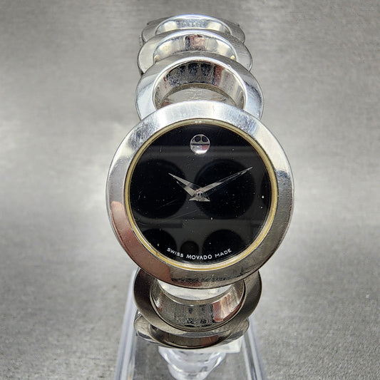 Movado Rondiro Watch Women 25mm Black Dial Steel Round 84 E4 1834 PARTS0