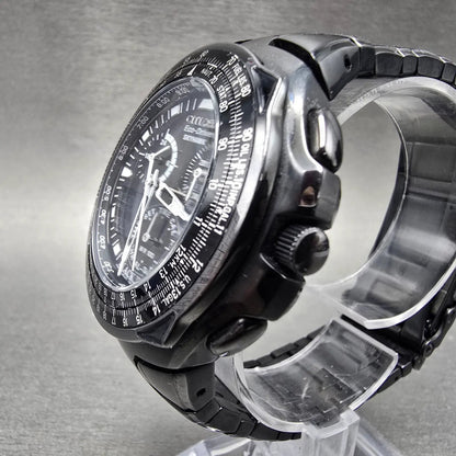 Citizen Eco-Drive Skyhawk Watch Men 43mm Black Alarm Chronograph Runs JR3155-54E2
