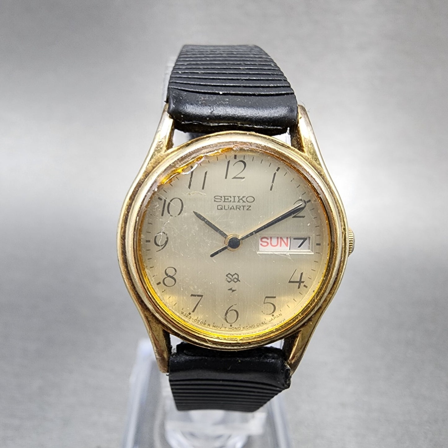 VTG Seiko SQ Watch Women 23mm Champagne Dial Gold Tone Daydate Round New Battery0