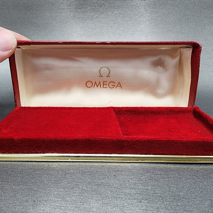 Omega Watch Box Red Leather Finish Coffin Swiss Made Vintage 1960s0