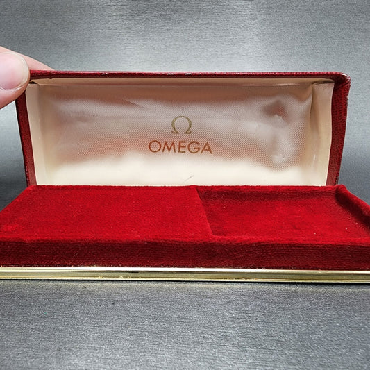 Omega Watch Box Red Leather Finish Coffin Swiss Made Vintage 1960s0