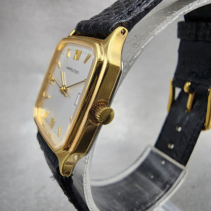 Hamilton Tank Watch Women 22mm Silver Dial Gold Tone Date Rectangle New Battery2