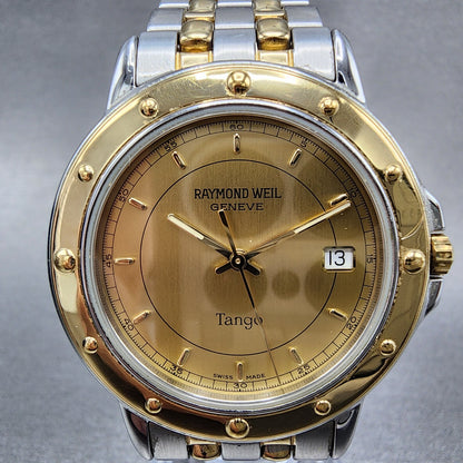 Raymond Weil Tango Watch Men 36mm Gold Dial Two Tone Date Round 5560 New battery2