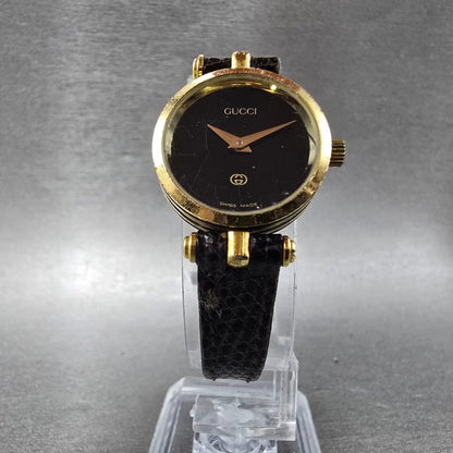 Gucci 2000L Watch Women 22mm Black Dial Gold Plated Round New Battery VTG BDRER5