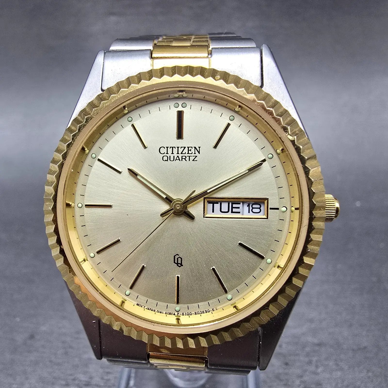 Citizen CQ Watch Men 35mm Champagne Dial Two Tone Daydate 6100-R00405 PARTS0