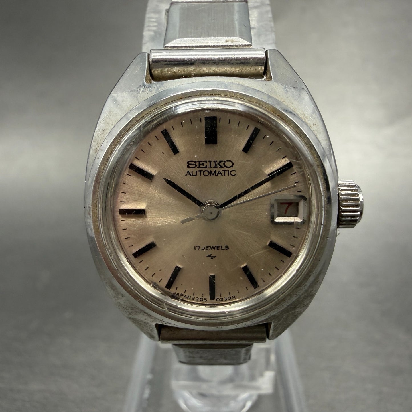 Seiko Automatic Watch Women 23mm Silver Dial Silver Tone Date Round PARTS VTG0
