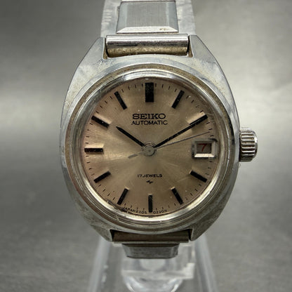 Seiko Automatic Watch Women 23mm Silver Dial Silver Tone Date Round PARTS VTG0