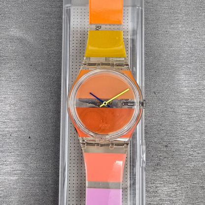 Swatch Orange Painted Time Watch Men 34mm Clear Case GK378 New Battery NOS0