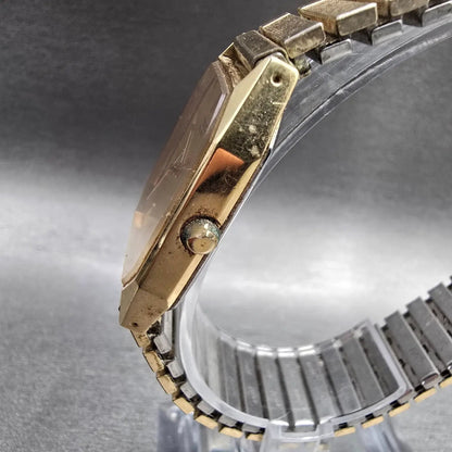 Seiko Watch Men 26mm Gold Dial Gold Tone Date Rectangle 6532-5310 New Battery2