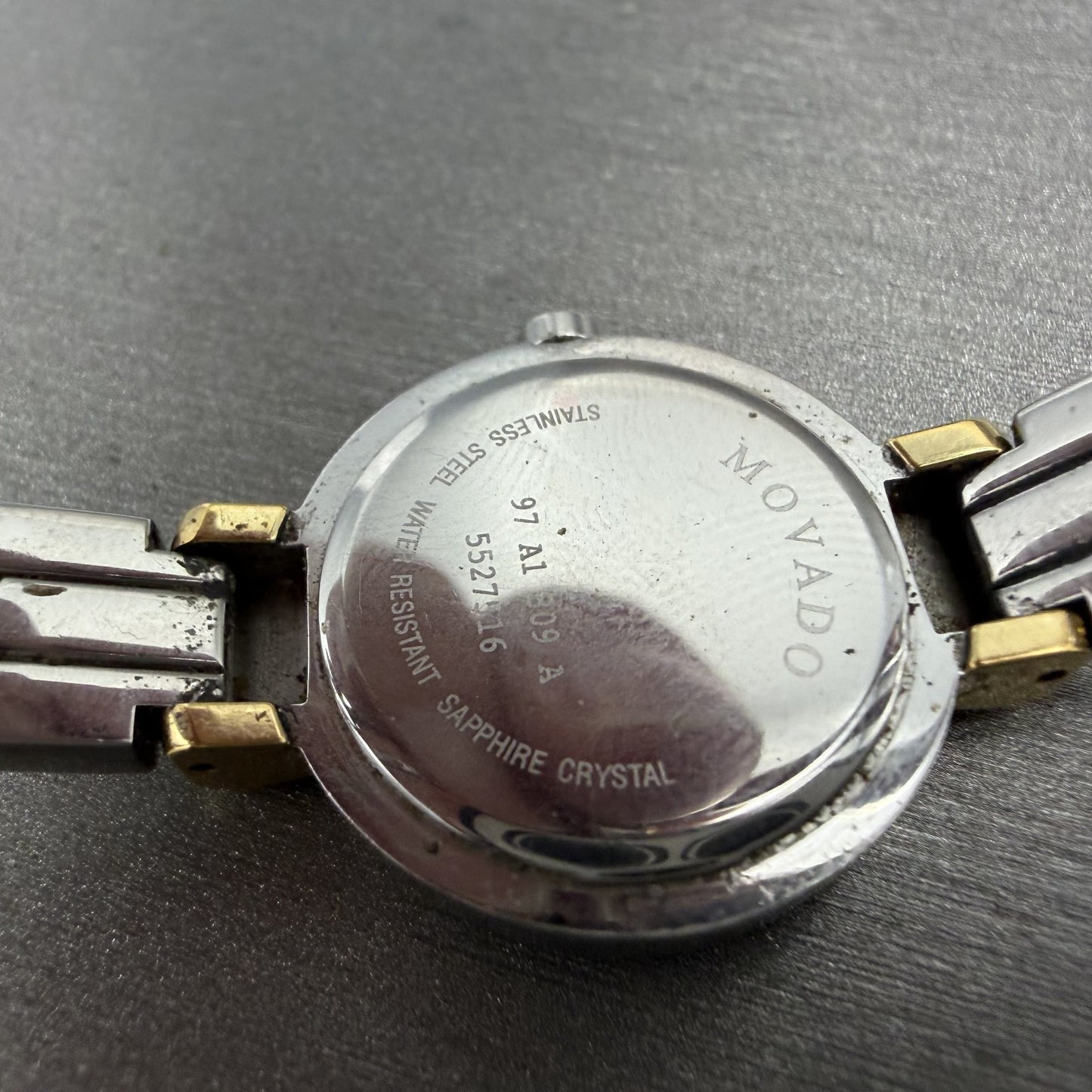 Movado Harmony Watch Women 23mm Black Dial Two Tone bangle Round New Battery AB9