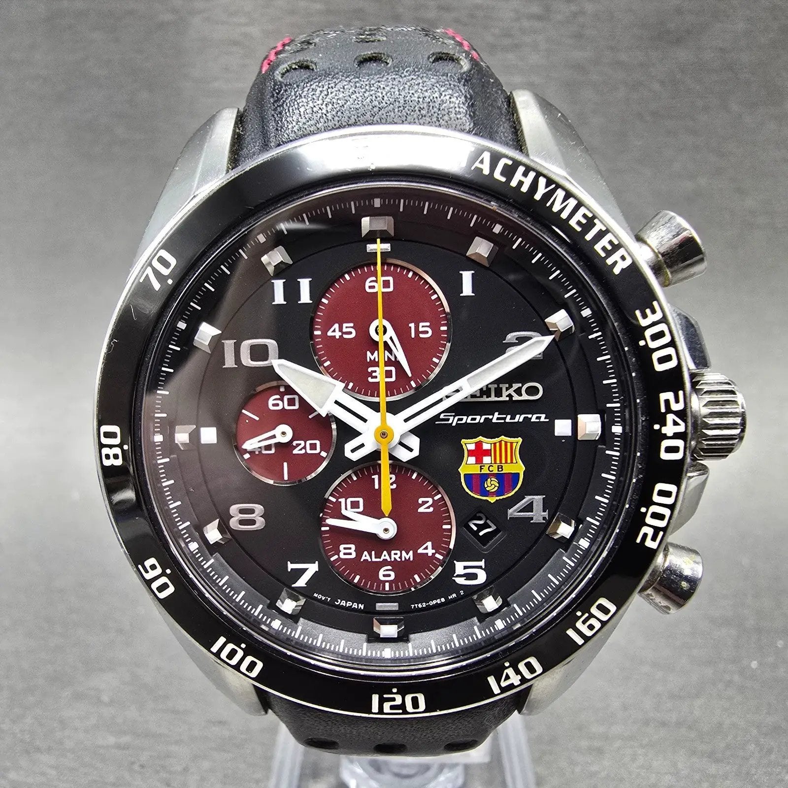 Seiko Sportura Chronograph FC Barcelona Watch Men 42mm Black Dial Steel New Batt0
