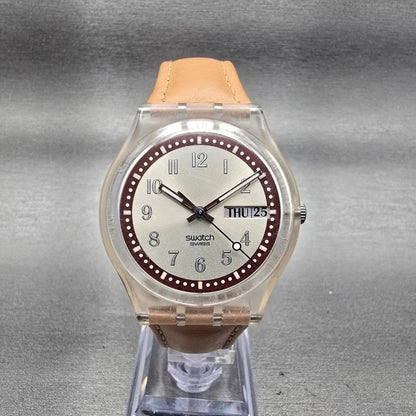 Swatch Croissant Chaud Watch Men 34mm Champagne Dial Daydate GE700 New Battery0