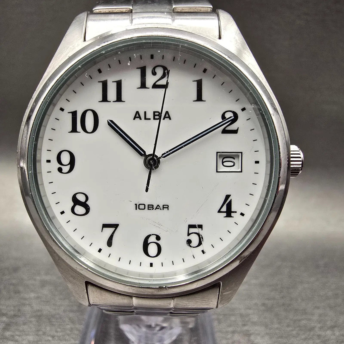 Seiko Alba Watch Men 36mm White Dial Silver Tone Date Round VJ42-KDG0 New Batt1