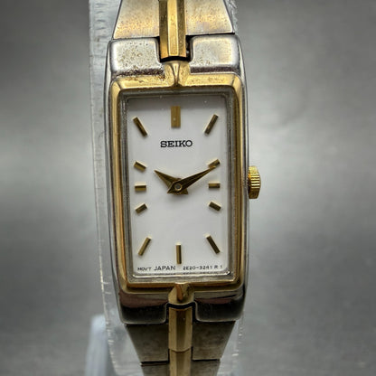 Seiko Watch Women 13mm White Dial Two Tone Rectangle 2E20-7479 New Batt NBT840