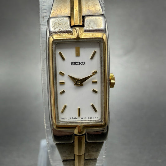 Seiko Watch Women 13mm White Dial Two Tone Rectangle 2E20-7479 New Batt NBT840