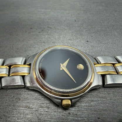 Movado Museum Watch Women 24mm Black Dial Two Tone Round READ!!!! 81-E3-828 Runs3