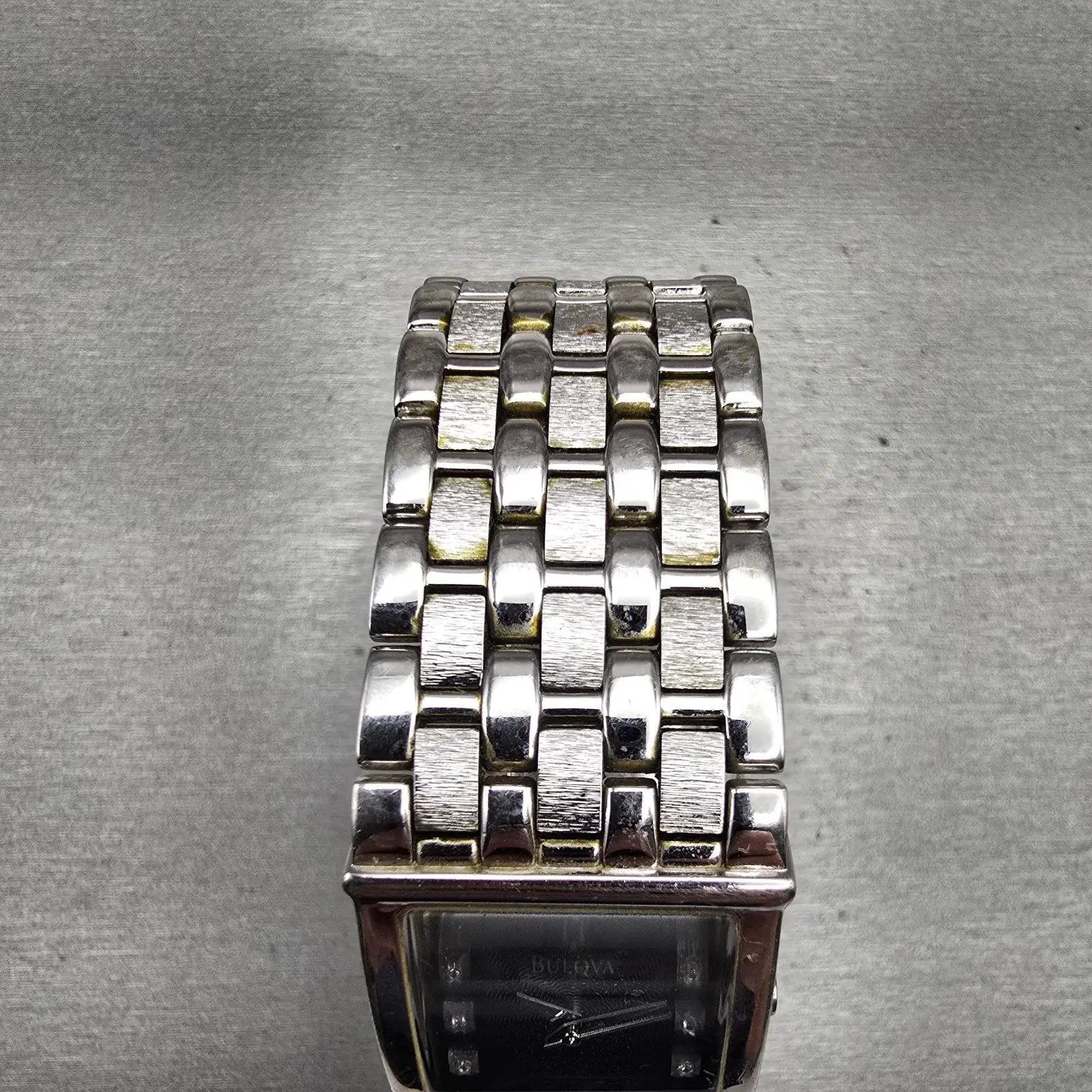 Bulova Watch Men 25mm Black Dial Silver Tone Gemmed Rectangle 96D12 New Batt4