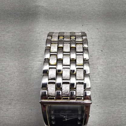 Bulova Watch Men 25mm Black Dial Silver Tone Gemmed Rectangle 96D12 New Batt4